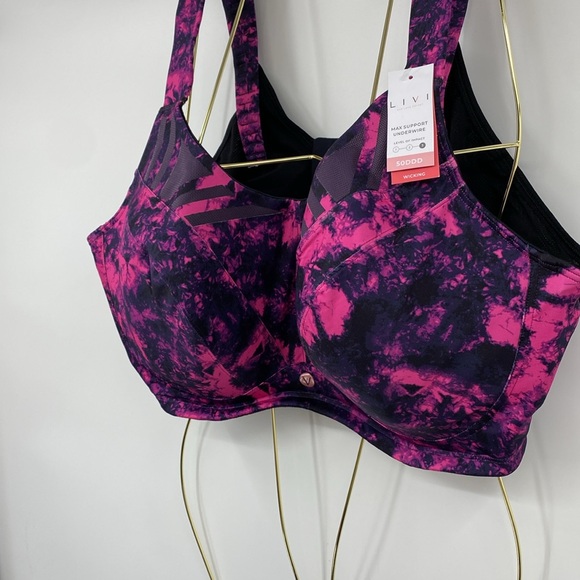 LIVI Lane Bryant Sports Bra Womens Size 50DDD Purple Pink Max Support Underwire - Picture 6 of 9